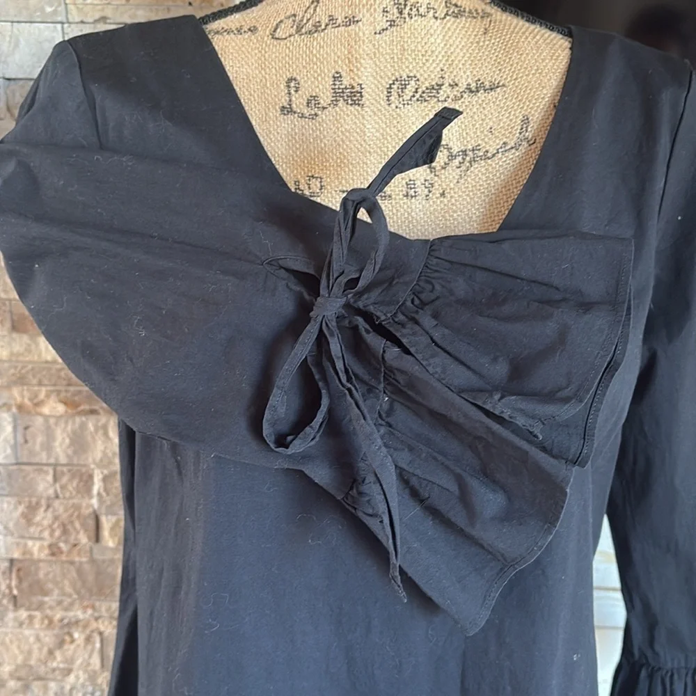 J. Crew Factory black ruffle bell sleeve w tie v-neck shift dress back zip